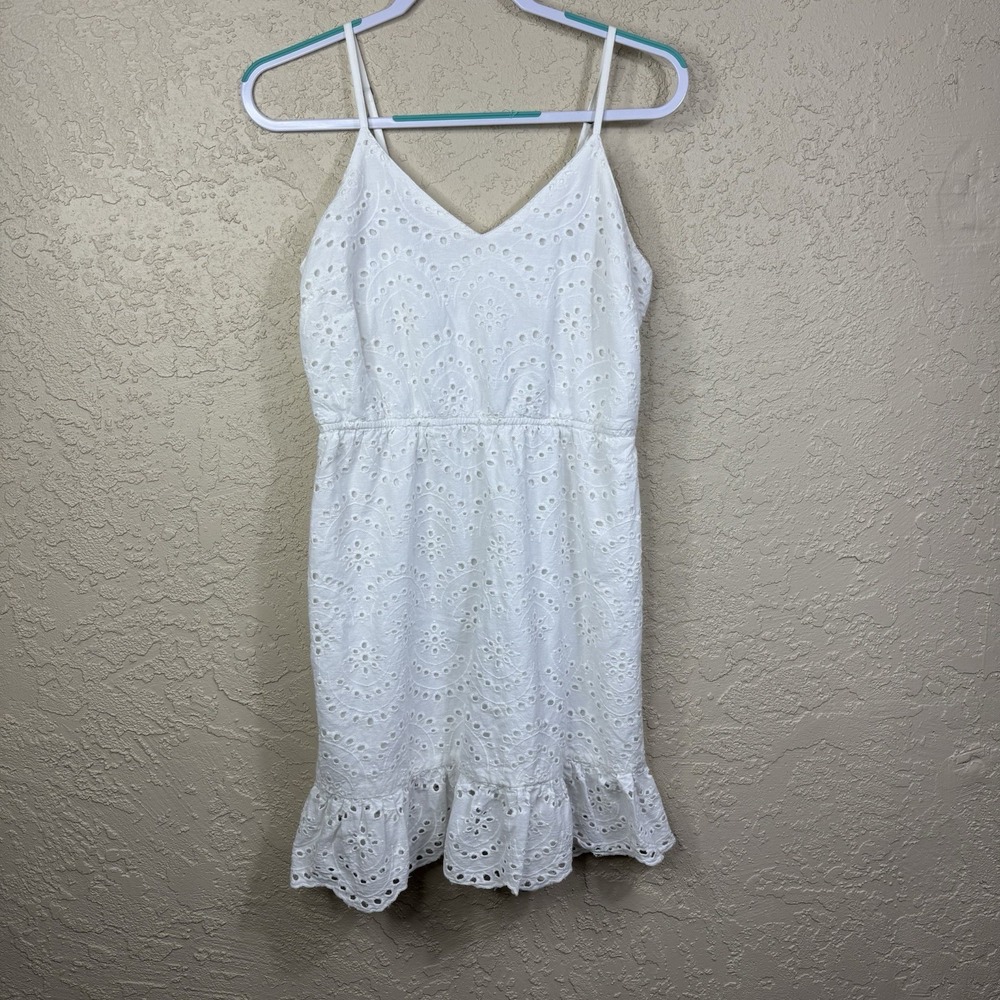 Japna Eyelet Ruffle White Sundress Size L Smocked Embroidered Tiered Cottage